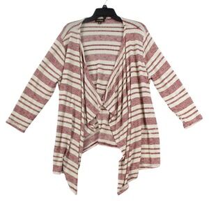 Cal Style Womens‎ 2XL Red Striped Open Front Draped Waterfall Cardigan Sweater
